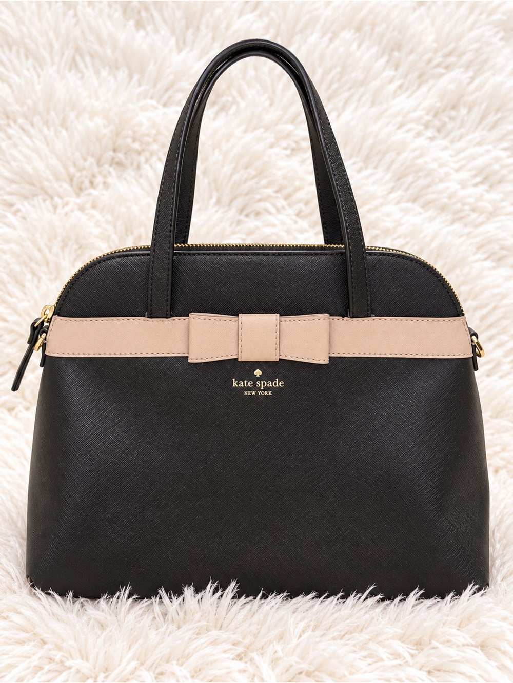 kate spade Black Satchel with Beige Bow Trim